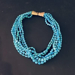 Collar para mujer Boho azul verdoso con cuentas 7 capas tono dorado broche cuentas de plástico de colección - Imagen 1 de 6
