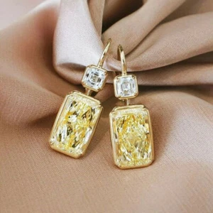 Elegant Women Drop Earrings 10k Yellow Gold Plated Wedding Engagement Jewelry - Picture 1 of 6