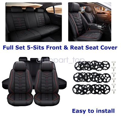 For Honda Quilted  Car 5-Seat Covers PU Leather Cushion Full Seat & Front Rear - Image 1 of 4