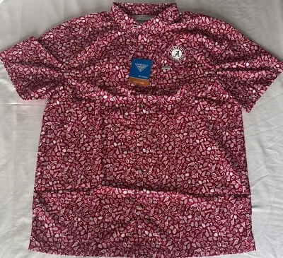 Columbia NCAA 阿拉巴马深红潮 PFG 全纽扣红色衬衫男式尺寸:大号 — 第 1/4 张图片