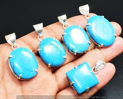 ¡Venta a granel! Lote al por mayor de colgantes de piedras preciosas turquesa azul enchapados en plata 925 Foto 1 de 4