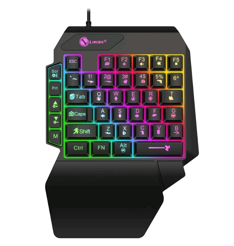 One Handed LED Light USB Gaming Keyboard - Mechanical Key Press - Image 1 of 1