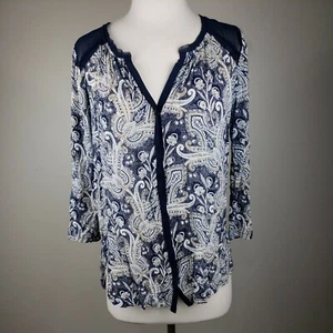 Lucky Brand Damen blau Blumen Bohemian Knopf Shirt Top Bluse Gr. M - Bild 1 von 6