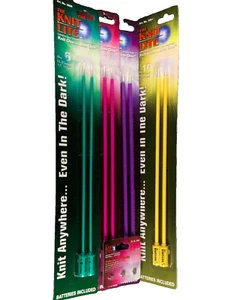Knit Lite Needles x4-#3996 Green-#3991 Yellow-#3997 Pink-#3998 Purple+Batteries - Picture 1 of 9