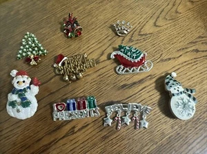 set of 9 Vintage Christmas Brooch Pin with Pearls & Holiday Jewelry (J5) - Picture 1 of 14