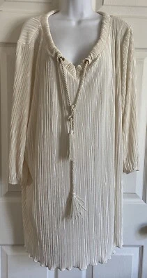 Pullover Joan Rivers Manga 3/4 Borla Marfil/Crema Plisado Top/Blusa Talla 1X/2X Foto 1 de 4
