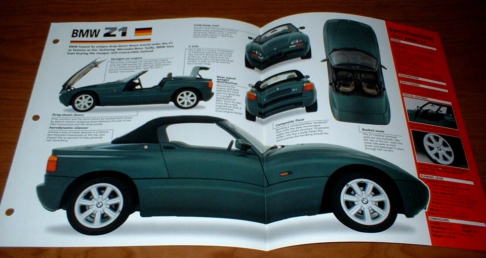 1991 BMW Z1 SPEC SHEET BROCHURE POSTER PRINT PHOTO 91 - Image 1 of 1