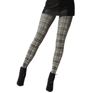 Pretty Polly Grey Mix Tartan Tights One Size UP TO 5ft 10" UP TO dress size 16 - Picture 1 of 4