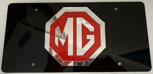 MG Unique Inlaid Black Red Mirror in Plexiglas Novelty Car License Tag Plate NEW - Picture 1 of 6