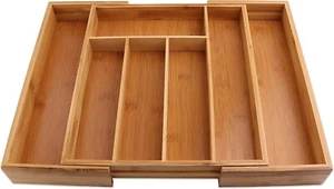 Organizador de bandeja de cubiertos de bambú para el hogar de 7 compartimentos para cajón y soporte para utensilios - Imagen 1 de 7