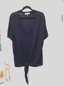 Anthropologie John + Jenn Knit Top Size L Blue Relaxed Tied - Picture 1 of 5