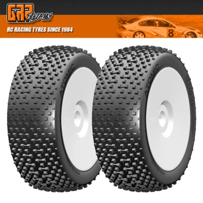 NEW GRP 1:8 Buggy ATOMIC X ExtraSoft Mounted Tires with White Wheel (2) : F/R - Image 1 of 4