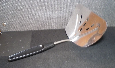 Vintage Foley Chrome Plated CURVED SLOTTED SPATULA, Black Handle - Image 1 of 2