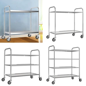 2/3/4 Tier Silver Kitchen Trolley W/ Wheels Stainless Steel Storage Salon Cart - Picture 1 of 21