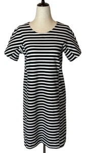 J Crew Dress Women XS Black And White Striped Short Sleeve Crewneck Mini Preppy - Picture 1 of 9