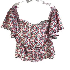 Caroline Constas Kaia Off Shoulder Top Wmns Size Small Ruffles Multi Color Party - Picture 1 of 10