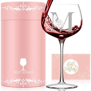 Regalos personalizados para mujer, copa de vino con monograma de la A a la Z regalo personalizado, uni... - Imagen 1 de 7