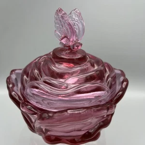 Vintage Fenton Dusty Rose Rosa Kohlrose Deckel Bonboniere Schüssel Schmetterling Top - Bild 1 von 6
