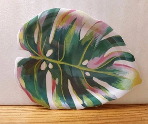 Ashland Cabana Summer Melamine Platter Large Leaf Tropical Shaped 16x13 - Picture 1 of 2