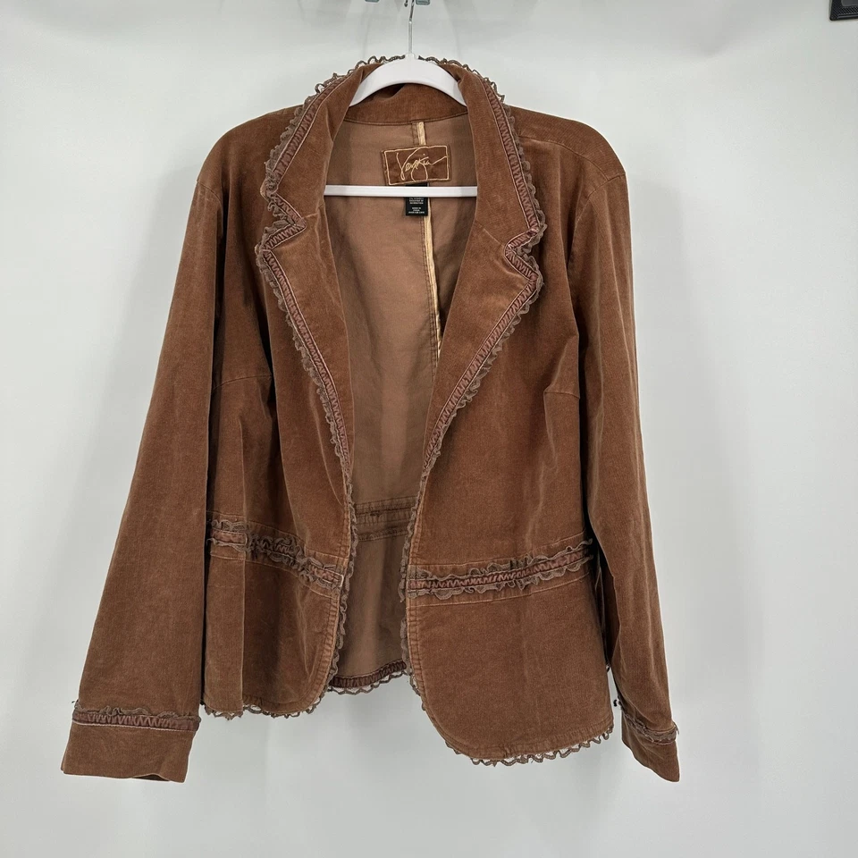 Jaqueta de veludo Venezia feminina Y2K tamanho 22 acabamento com babado boho marrom ocidental - Imagem 1 de 4