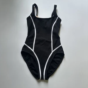 Vintage Mainstream Size 14 Swimsuit One Piece Black White High Cut USA Union - Picture 1 of 12