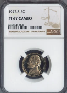 1972-S Jefferson Nickel Proof NGC PF67 Cameo Holiday Sale 🎁 Rare - Bild 1 von 2