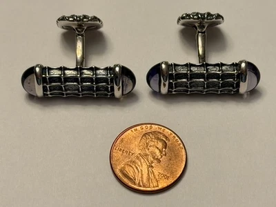 DAVID YURMAN .925 STERLING SILVER CUFFLINKS WITH CABOCHON IOLITE STONES - Image 1 of 4