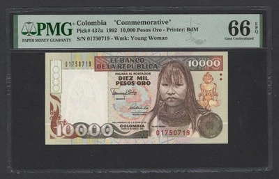Colombia 10000 Pesos Oro 1992 P437a "Commemorative" Uncirculated Grade 66 - Image 1 of 2