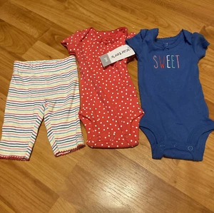 Carters Baby Girl Preemie Bodysuit Pants Baby Basics 3 Pieces - Picture 1 of 9