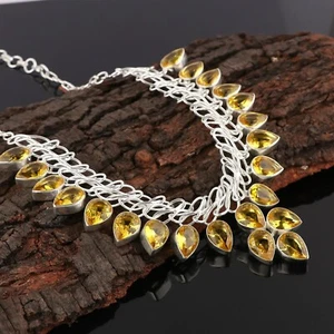 Citrine Gemstone Handmade Necklace, 925 Sterling Silver Citrine Necklace 18" - Picture 1 of 3