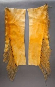 Antiguo Antiguo Estilo Nativo Para Hombres Cuero Gamuza Tostado Flecos Chapas/Leggings NCP15 - Imagen 1 de 2