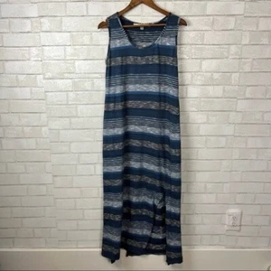 Max Studio Cobalt Blue Black Brushed Striped Coastal Vacation Beach Cotton Maxi - Picture 1 of 8