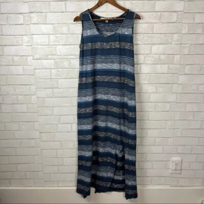 Maxi Max Studio Azul Cobalto Negro Cepillado Rayas Costeras Vacaciones Playa Algodón Foto 1 de 4