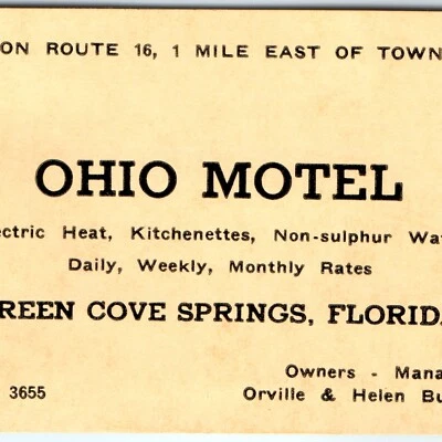 Tarjeta de visita c1960s Green Cove Springs, FL Ohio Motel publicidad comercio Fla C44 Foto 1 de 3