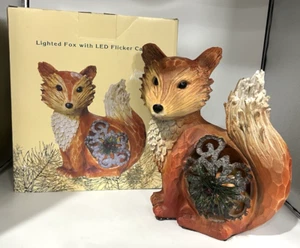 Vintage Cracker Barrel Lighted Fox with LED Flicker Candle Woods Cabin Decor - Picture 1 of 17