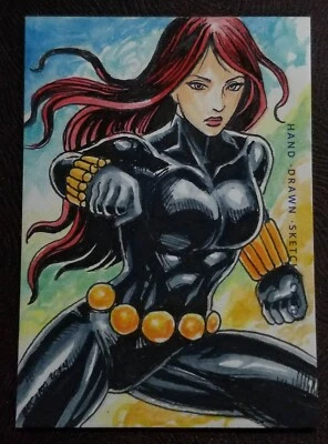 2024 Finding Marvel Thunder 1/1 BLACK WIDOW Sketch By John Becaro - Image 1 of 2