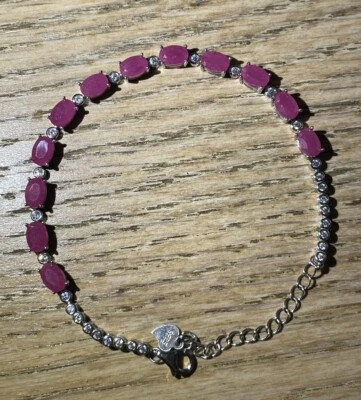 Natural Pink Ruby Tennis Bracelet, 925 Sterling Silver, Adjustable, Brand New - Image 1 of 4