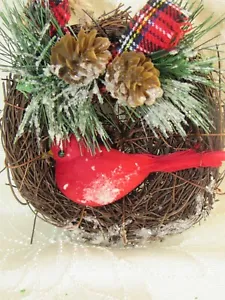 Christmas ornament, bird nest with red cardinal. - Picture 1 of 3
