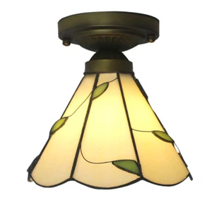 Tiffany Style Leaf Flower Vintage Light Stained Glass Ceiling Lighting Fixture - Picture 1 of 5