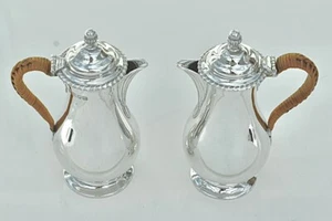 Beautiful Fine Pair Antique Solid Sterling Silver Rattan Handled Wine/Water Jugs - Picture 1 of 24