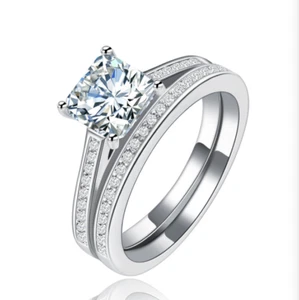 R089 Conjunto de anillos de compromiso de boda de oro blanco de 18 quilates GP para mujer - Imagen 1 de 5