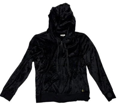 DKNY Velour / Velvet Zip Front Hoodie, Black, Zip Front, Pockets, Y2K - Med / Lg - Image 1 of 4