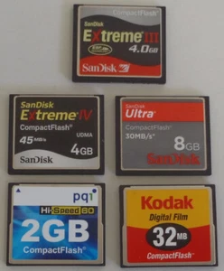 SanDisk Extreme 4GB, Kodak 32MB, pq1 2GB and SanDisk Ultra 8GB CF Memory Card - Picture 1 of 1