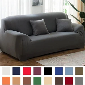 4 Seat Sofa Cover Solid Color Elastic Sofa Slipcovers Furniture Protector Couch - Picture 1 of 27