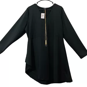 Love Long Sleeve Blouse Women's Top Plus Sz 3X Black With Necklace 35” Long - Picture 1 of 3