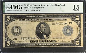 Series Of 1914 $5 Federal Reserve Star Note New York Fr#851a* PMG Choice Fine 15 - Picture 1 of 2