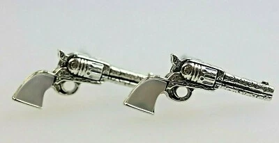 Pistol Gun Silver Cufflinks Mother of Pearl Handle Inlaid  - Image 1 of 4