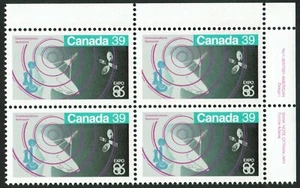 Canada sc#1079 Expo 86: Communications, UR BABN Plate Block N°1, Mint-NH - Picture 1 of 2