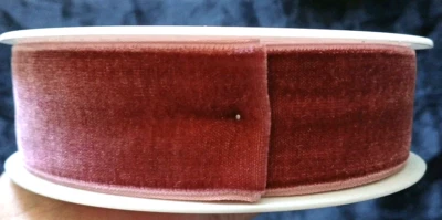 vtg velvet millinery rayon ribbon France 1.5" x 10 m NOS Spool Rose Can Dy HTF - Image 1 of 4