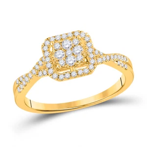 10kt Yellow Gold Womens Round Diamond Halo Cluster Promise Bridal Ring 1/2 Cttw - Picture 1 of 1
